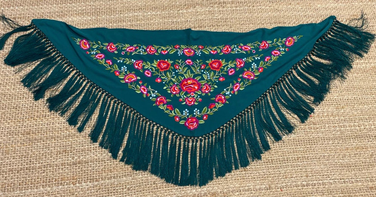 Mantón de Seda Verde Botella FLAMENCA