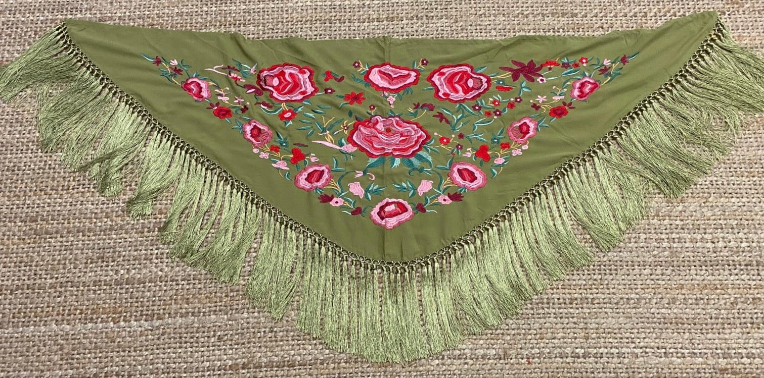 Mantón de Seda Verde Oliva FLAMENCA