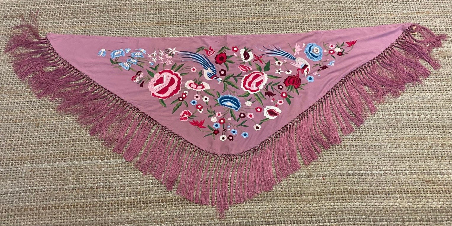 Mantón de Seda Rosa Empolvado FLAMENCA