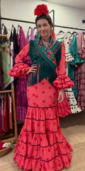 Traje de Flamenca Coral Lunares