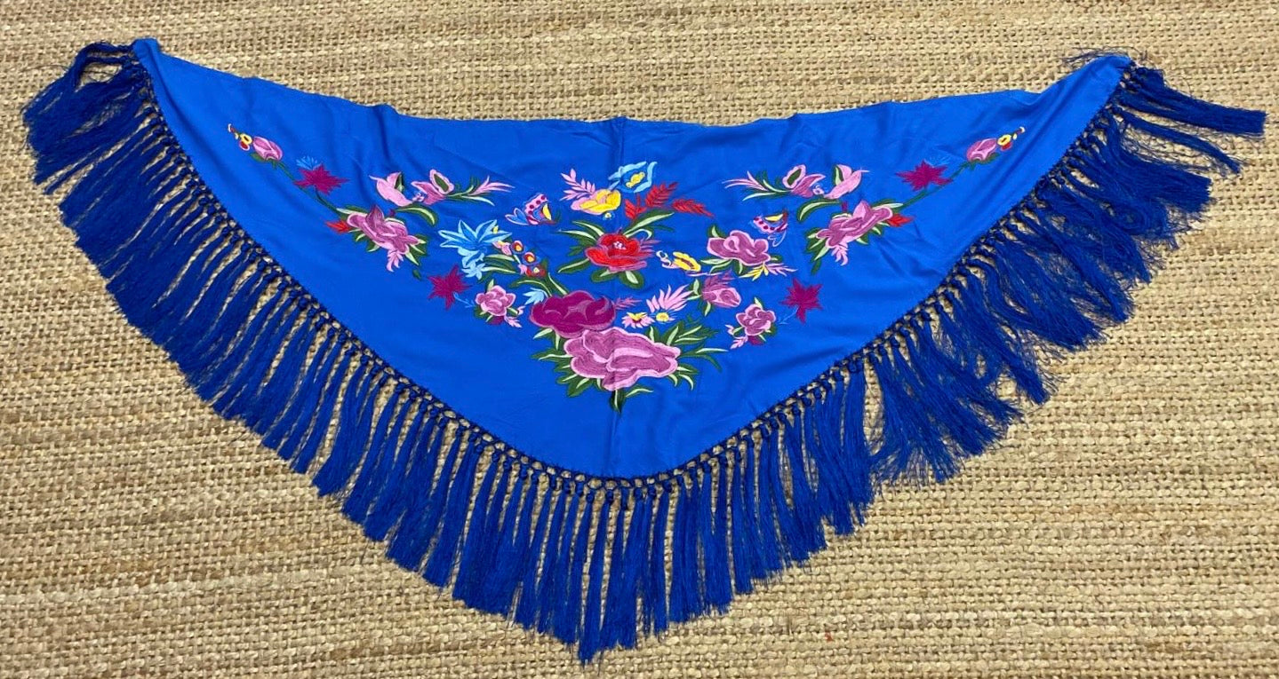 Mantón de Seda Azul Eléctrico FLAMENCA