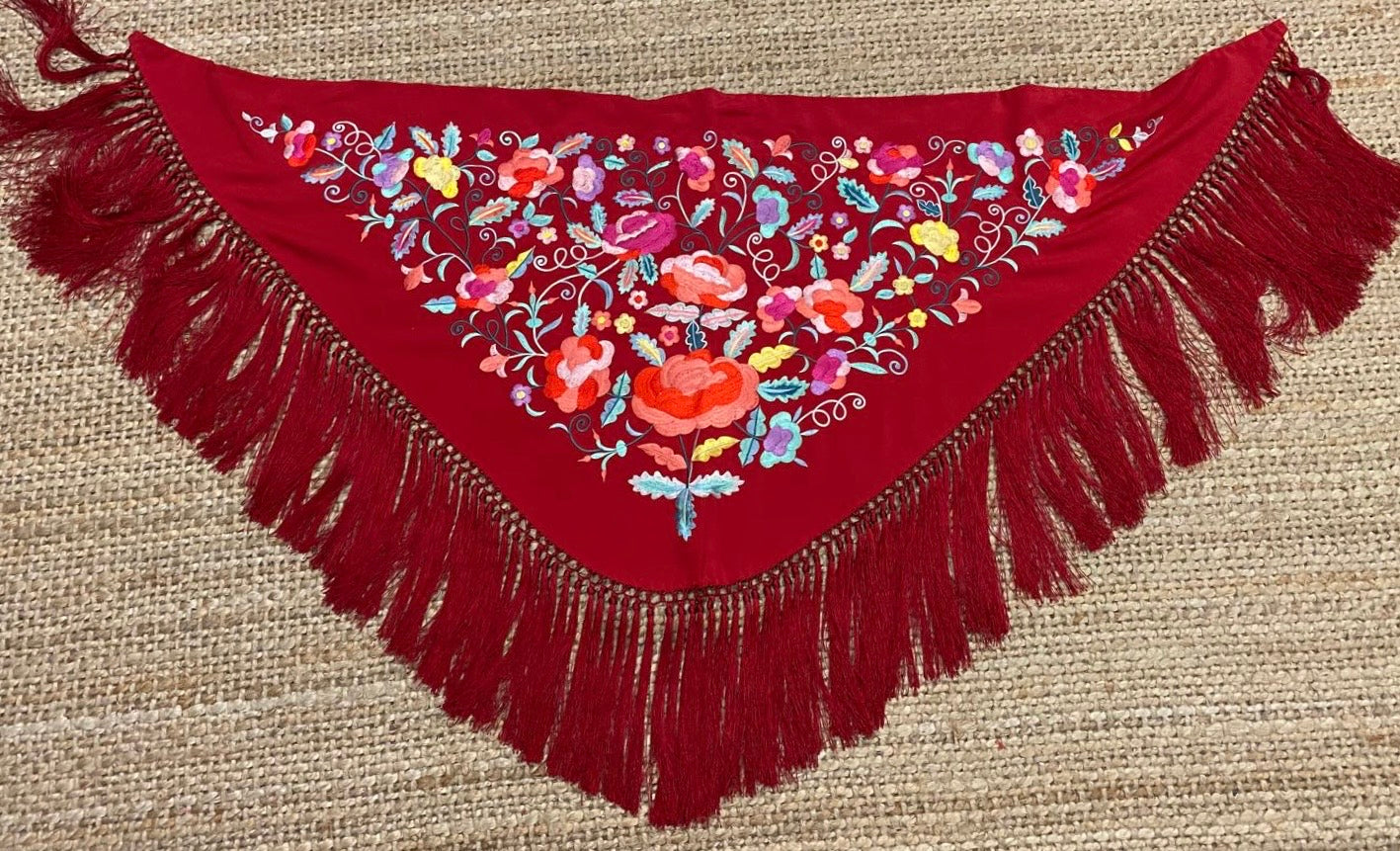 Mantón de Seda Guinda FLAMENCA